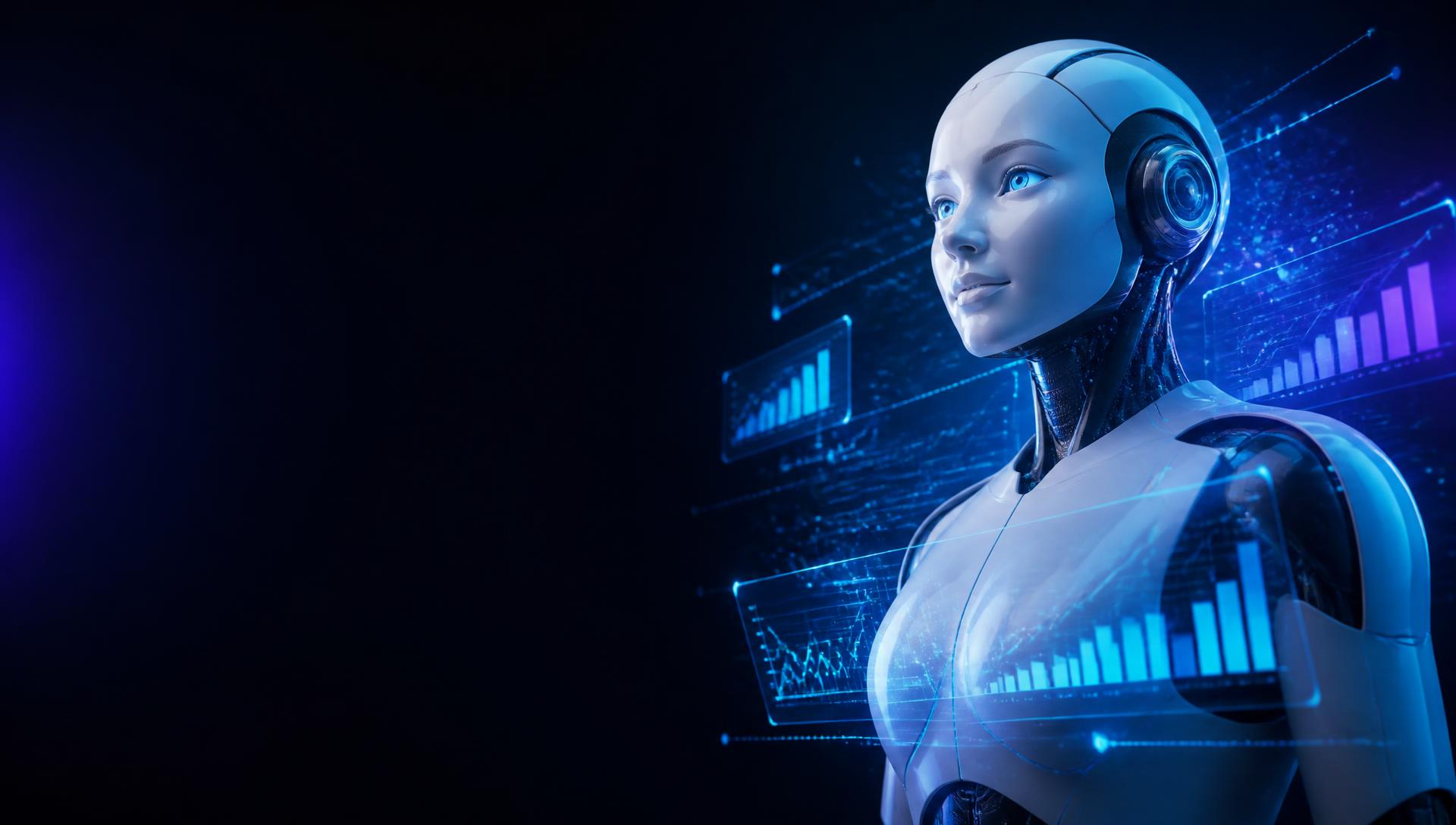 Humanoid AI intelligence system analysing business growth data